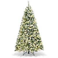 6Ft Pre-Lit Premium Snow Flocked Hinged Artificial Christmas Tree w/ 250 Lights