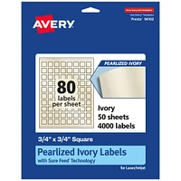 Avery Pearlized Ivory Square Labels with Sure Feed Technology, Print-to-the-Edge, 3/4" x 3/4"