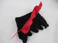 Knit Black Sparkle Dog Cape (Fancy Collar) with Red Ribbon