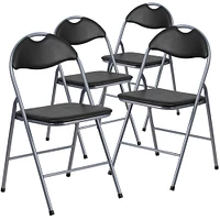 Emma and Oliver 4 Pack Vinyl Metal Folding Chair with Carrying Handle