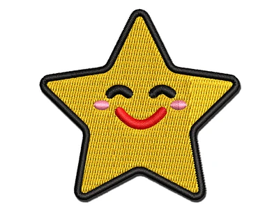 Star Happy Face Emoticon Multi-Color Embroidered Iron-On Patch Applique