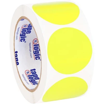 Tape Logic Removable Labels, 2" Circle, Fluorescent Yellow, 500 /Roll