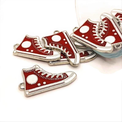 4, 20 or 50 Pieces: Red Enamel Converse Sneaker Charms; Double Sided