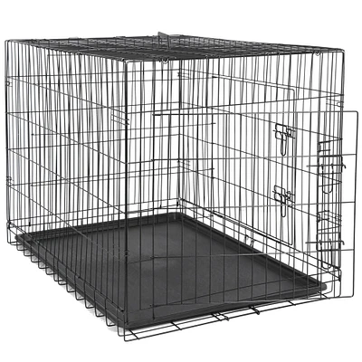 42" Dog Crate Kennel Folding Metal Pet Cage Double Doors With Tray Pan Indoor