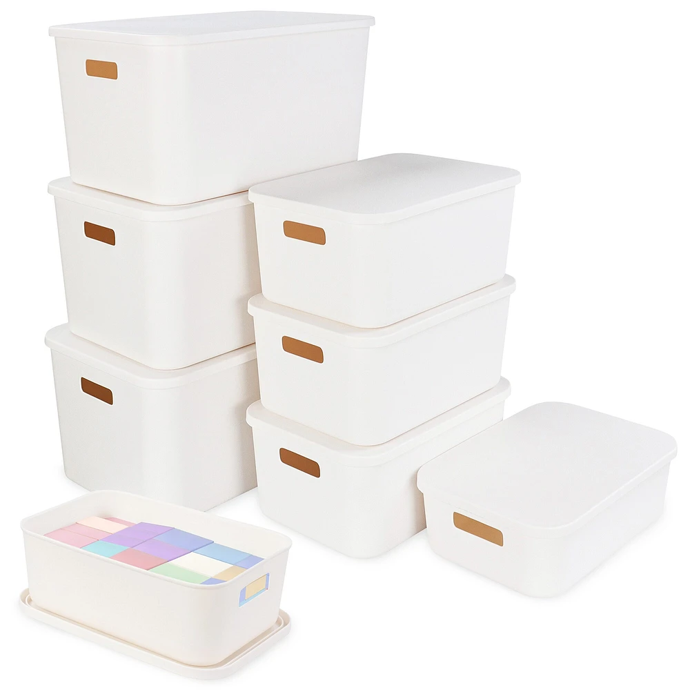 7Penn Pantry Organizer Bins 8 Pieces - White Nordic Plastic Basket Set with Lids