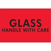 Tape Logic Labels, "Glass Handle With Care", 2" x 3", Fluorescent Red, 500/Roll