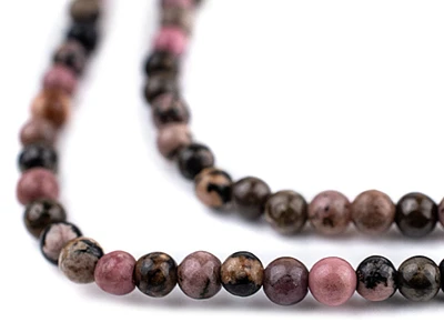 TheBeadChest Round Rhodonite Beads (4mm): Organic Gemstone Round Spherical Energy Stone Healing Power Crystal for Jewelry Bracelet Mala Necklace Making