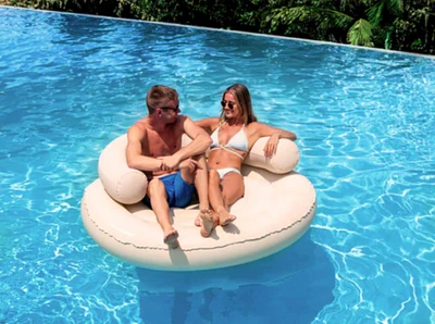 Swimline Cloud Oxford Fabric Inflatable Swimming Pool Island Chaise Float - 60" - Beige