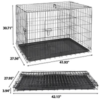 42" Dog Crate Kennel Folding Metal Pet Cage Double Doors With Tray Pan Indoor