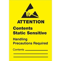 Tape Logic Labels, "Contents Static Sensitive", 1 3/4 x 2 1/2", Black/Yellow, 500/Roll