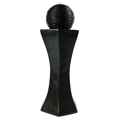 Sunnydaze Black Pedestal/Ball Solar Fountain with Battery/LED Light - 31 in by
