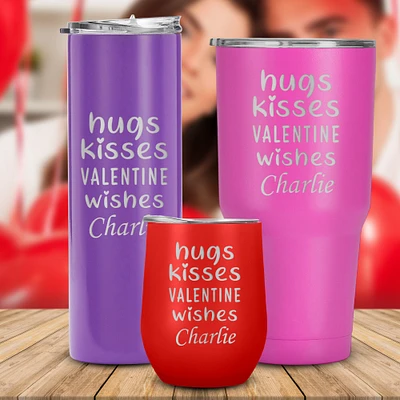 Customized Hugs Kisses Valentine Wishes Tumbler Valentine Gifts for Girlfriend, Boyfriend, Wife, Husband and Couples