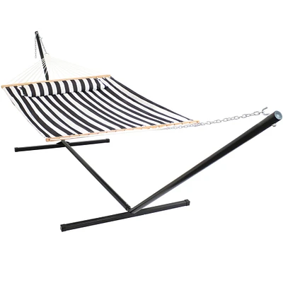 Sunnydaze 2-Person Quilted Fabric Hammock with 15 Stand - Black/White by