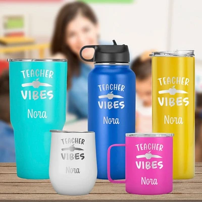 Teacher Vibes Personalized Name Tumbler, Teacher Day, Birthday Gift for Teacher, Teacher Travel Mug