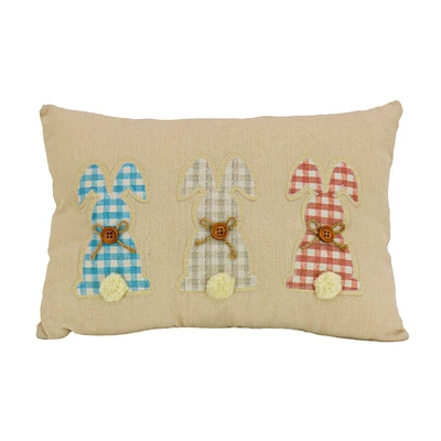 18"x10" Plaid Bunnies Easter Pillow