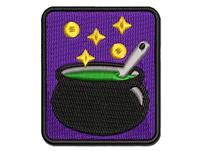 Witch's Bubbling Cauldron Magic Halloween Multi-Color Embroidered Iron-On Patch Applique