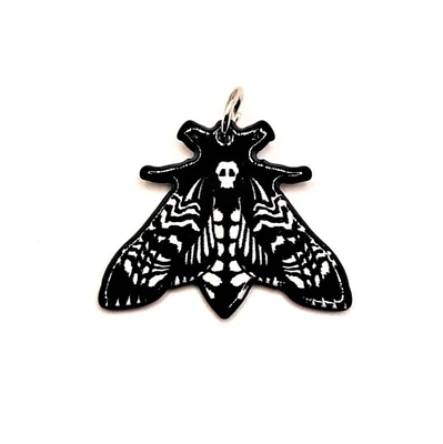 1, 4 or 20 Pieces: Black and White Deaths Head Moth Charms - Double Sided