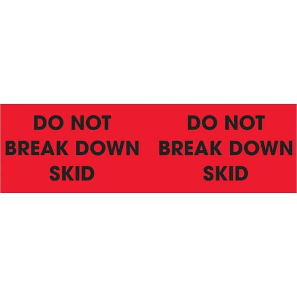 Tape Logic Labels, "Do Not Break Down Skid", 3" x 10", Fluorescent Red, 500/Roll