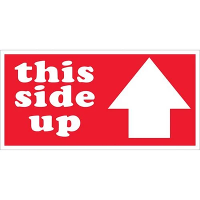Tape Logic Labels, "This Side Up", Arrow, 3" x 6", Red/White, 500/Roll