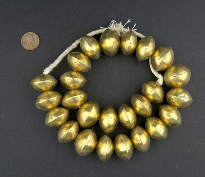 Mali Brass Bicone Beads - Full Strand of African Saucer Metal Spacer Beads - The Bead Chest (20x22mm)