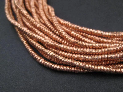 Copper Heishi Beads - Full Strand Ethiopian Metal Spacers for Jewelry Making - The Bead Chest (3mm)
