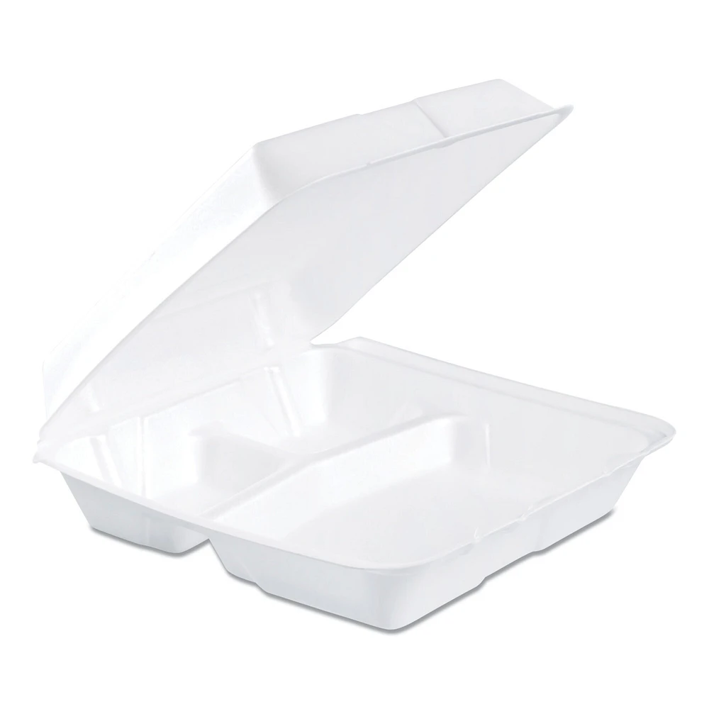 Dart Foam Container, Hinged Lid, 3-Comp, 9 1/2 x 9 1/4 x 3, 200/Carton