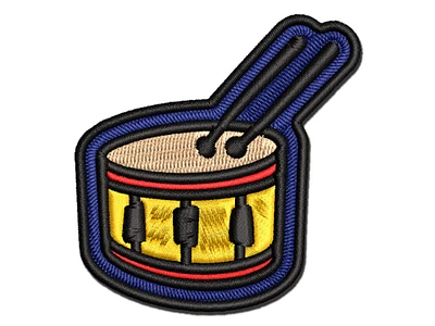 Drum with Sticks Music Instrument Doodle Multi-Color Embroidered Iron-On Patch Applique