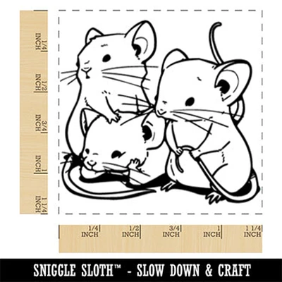 Three Curious Mice Rodents Square Rubber Stamp for Stamping Crafting
