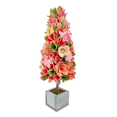 19" Colorful Floral Cone Tree