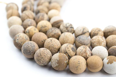 TheBeadChest Round Picture Jasper Beads (8mm): Organic Gemstone Round Spherical Energy Stone Healing Power Crystal for Jewelry Bracelet Mala Necklace Making