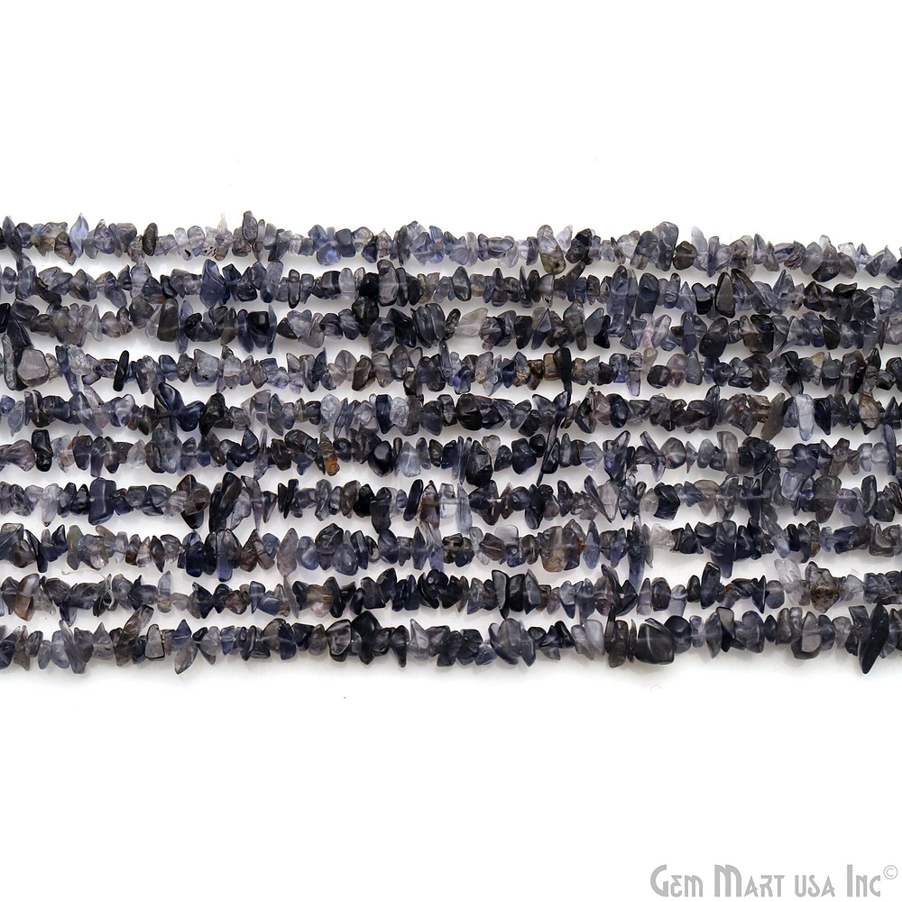 Iolite Chip Beads, 34 Inch, Natural Chip Strands, Drilled Strung Nugget Beads, 3-7mm, Polished, GemMartUSA (CHIO-70001)