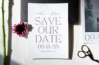 Custom Minimalist and Modern Black and White Save the Dates with Envelope Inserts