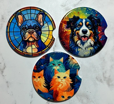 Dog or Cat Car Coasters for Cup Holders