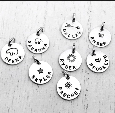 personalized name charm, sterling silver charm, tiny add on charm, hand stamped, personalized charm, custom name, handmade personalized gift