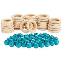 Unfinished Teal Wood Beads and Wooden Rings for Macrame, DIY Crafts (80 Pieces)