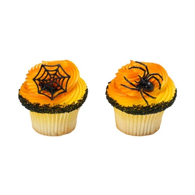 Ghoulish Spider and Web Cupcake Rings, 12ct