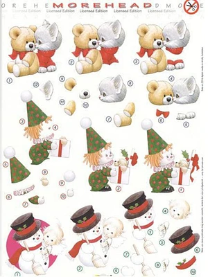 Reddy Creative Cards 3D Precut Morehead Snowman, Ted/Kitty & Clown