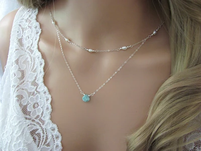 Larimar and Pearl Layered Necklace Set