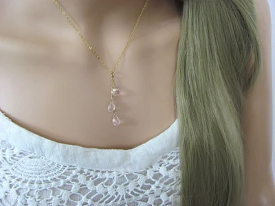 Dainty Rose Quartz Lariat Necklace