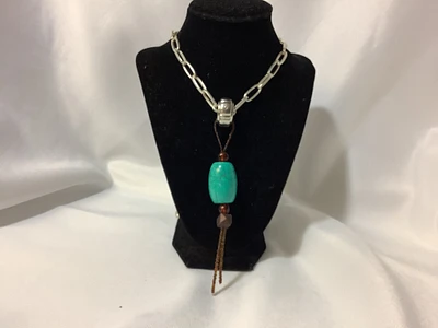 Brown , silver, turquoise necklace