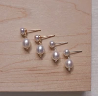 Double Pearl Drop Earring | White Pearl Drop Earring | Freshwater Pearl Dangle Earring | Bridal Pearl Drop Earring