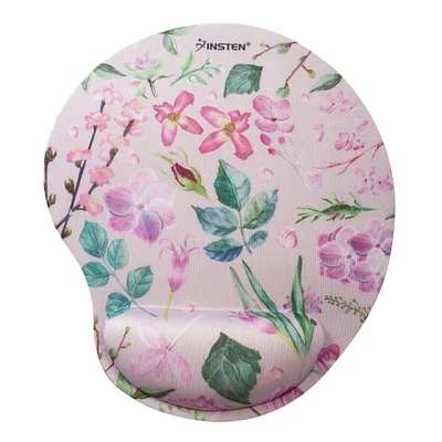 Insten Floral Mouse Pad with Wrist Support Rest, Ergonomic Support, Pain Relief Memory Foam, Non-Slip Rubber Base, Arc S, Pink