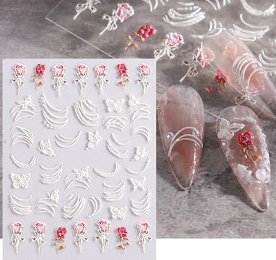 Kitcheniva 5D Embossed Nail Stickers Christmas Snowflakes Flowers Designs