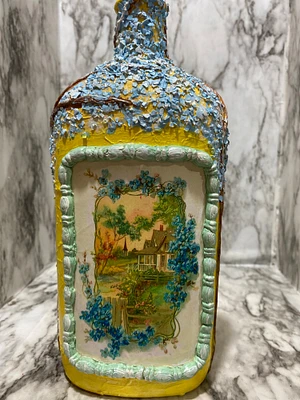 Decorative Bottle, Wine Bottle, Home Decor, Upcycled Wine Bottle, Floral Decor