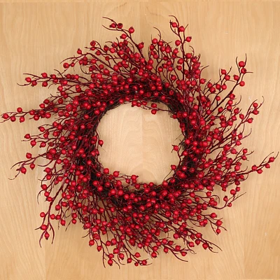 22" Vibrant Red Rosehip Berry Wreath with Realistic Berries, Indoor/Outdoor Use, Festive Holiday Accents, Front Door, Winter, Home & Office Decor