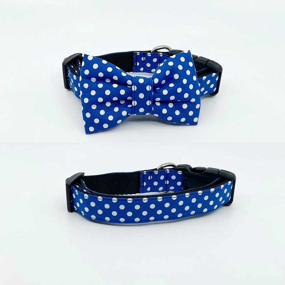 Bow Tie Dog Collar Royal Polka Dot Pet Collar Adjustable Sizes XS, S, M, L, XL