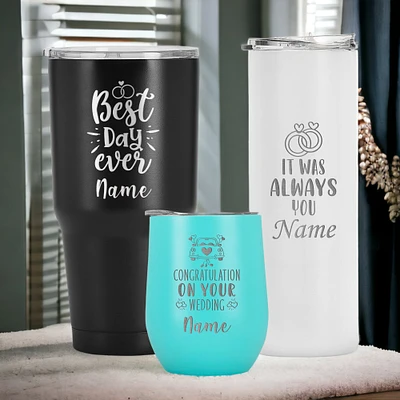 Personalized Tumbler, Mr. And Mrs. Mugs, Wedding Gift, Bride Groom Laser Engraved Cup, Double Insulated Couple Travel Mug