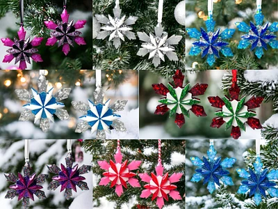 3D Geometric Snowflake Ornaments | Various Styles | Set of 2 | Christmas Ornaments