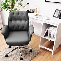 Costway Modern Home Office Leisure Chair PU Leather Adjustable Swivel w/ Armrest