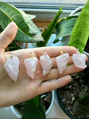 Rose Quartz Wire Wrapped Crystal Necklace | Medium Size